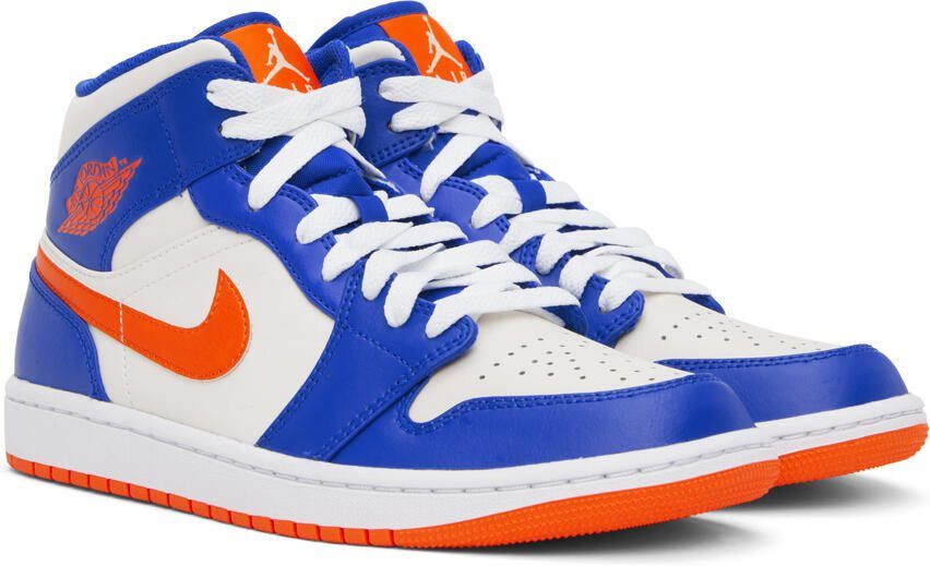 Nike Jordan Blue  White Air Jordan 1 Mid Sneakers - Picture 2