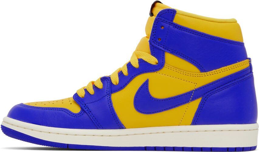 Nike Jordan Blue  Yellow Air Jordan 1 Retro Hi OG Sneakers - Picture 3