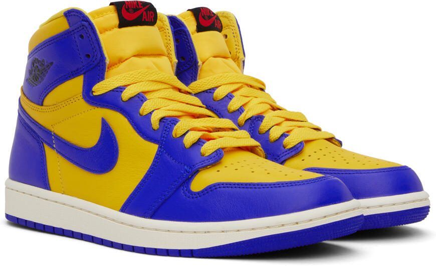 Nike Jordan Blue  Yellow Air Jordan 1 Retro Hi OG Sneakers - Picture 2