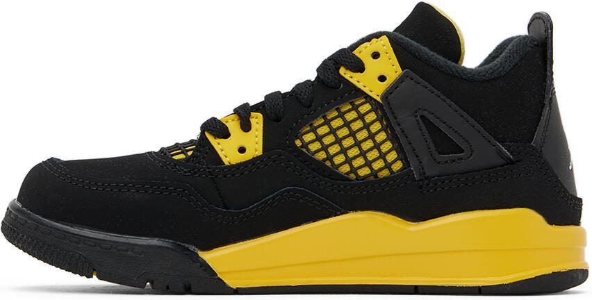 Nike Jordan Kids Black  Yellow Jordan 4 Retro Thunder Little Kids Sneakers - Picture 2
