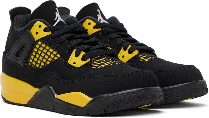 Nike Jordan Kids Black  Yellow Jordan 4 Retro Thunder Little Kids Sneakers