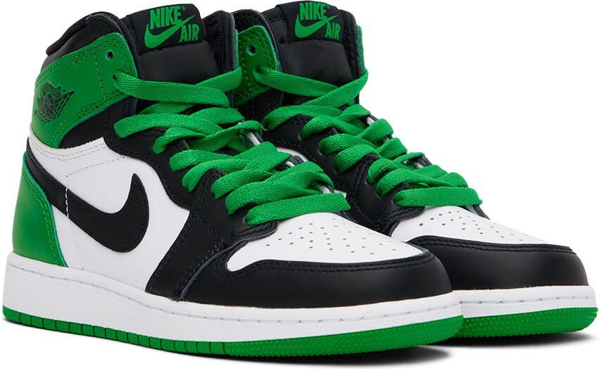 Nike Jordan Kids White  Green Air Jordan 1 High OG Big Kids Sneakers - Picture 2