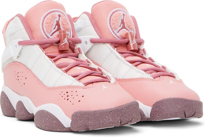Nike Jordan Kids White  Pink Jordan 6 Rings Big Kids Sneakers - Picture 2