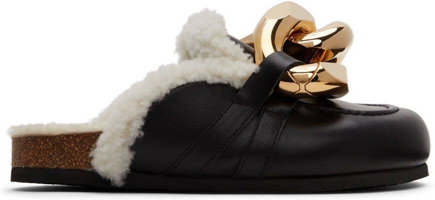 JW Anderson Black Shearling Chain Loafers - Picture 5