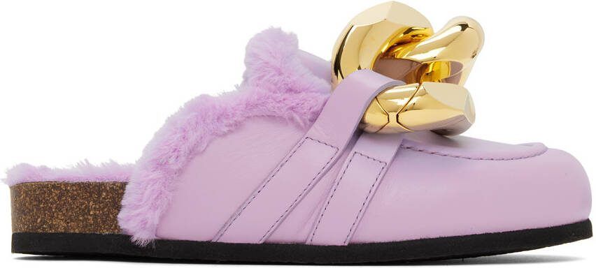JW Anderson Purple Faux-Fur Chain Slides
