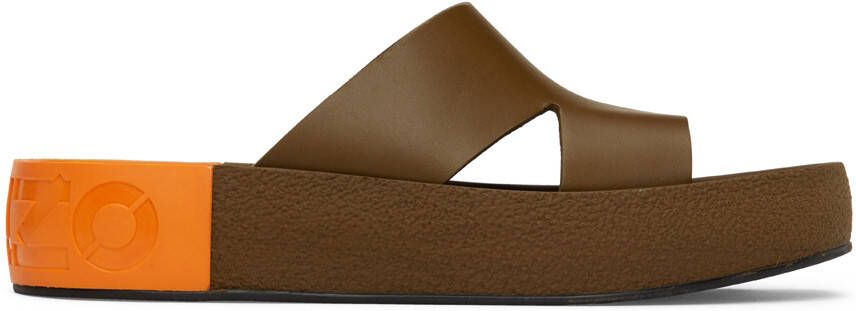 Kenzo Khaki  Orange yama Leather Sandals