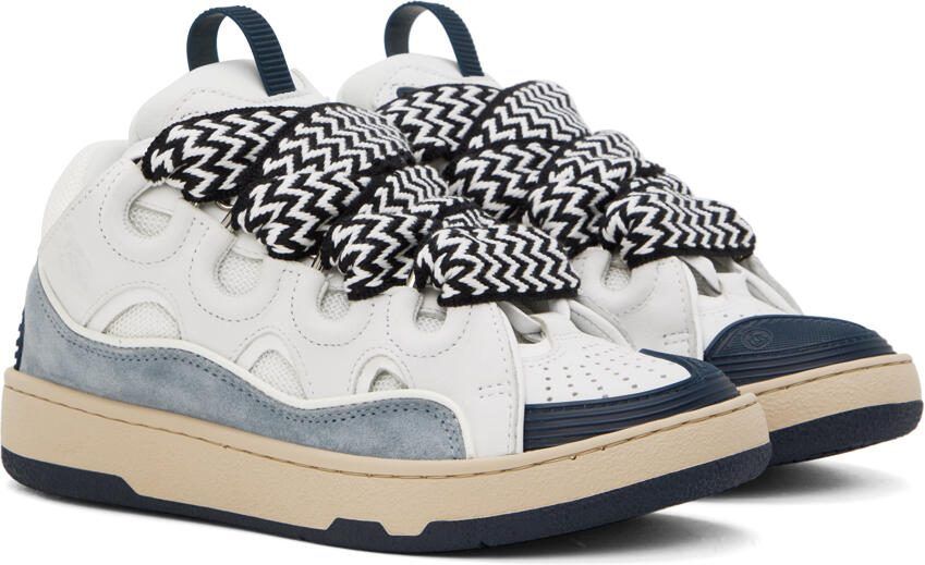 Lanvin SSENSE Exclusive Off-White  Blue Curb Sneakers - Picture 3