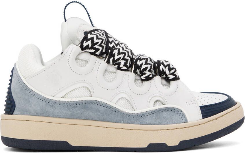 Lanvin SSENSE Exclusive Off-White  Blue Curb Sneakers - Picture 5