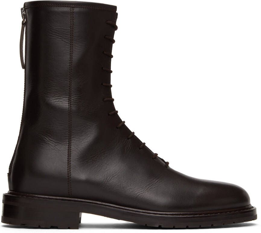 Legres Brown Leather Combat Boots - Picture 5