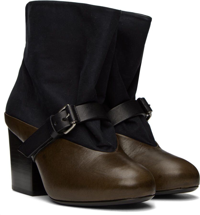 LEMAIRE Black  Brown Pin-Buckle Boots
