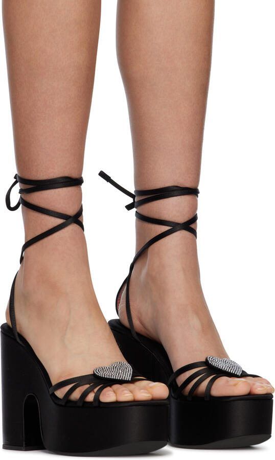 Les Petits Joueurs Black Bianca Heart Platform Sandals - Picture 2