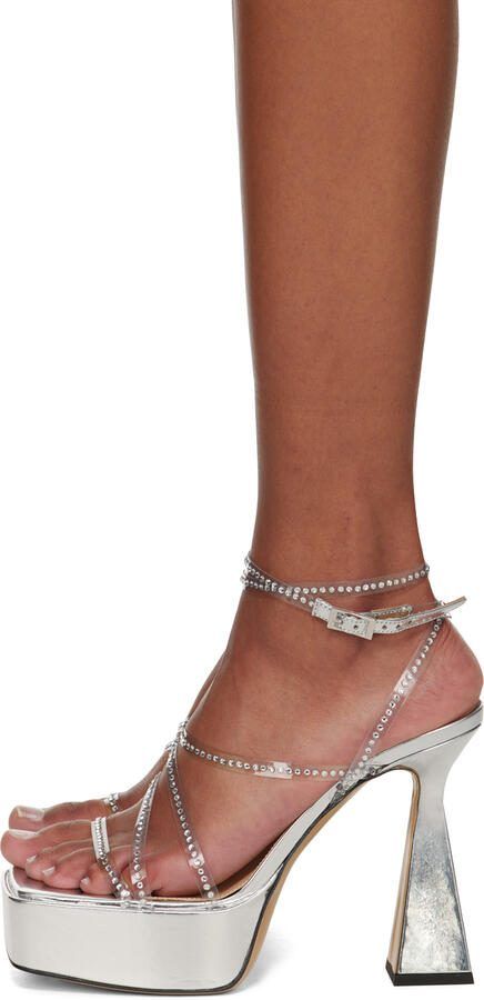 MACH  MACH Silver Double Bow 140 Heeled Sandals - Picture 3