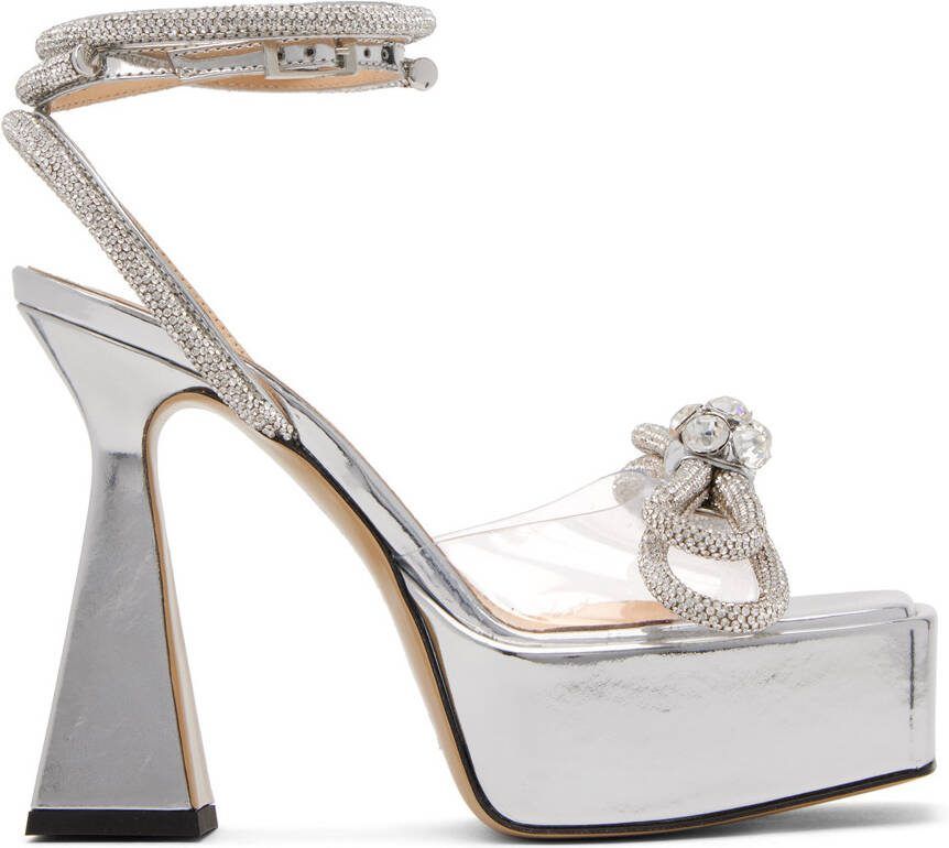 MACH  MACH Silver Double Bow Platform Heeled Sandals - Picture 5