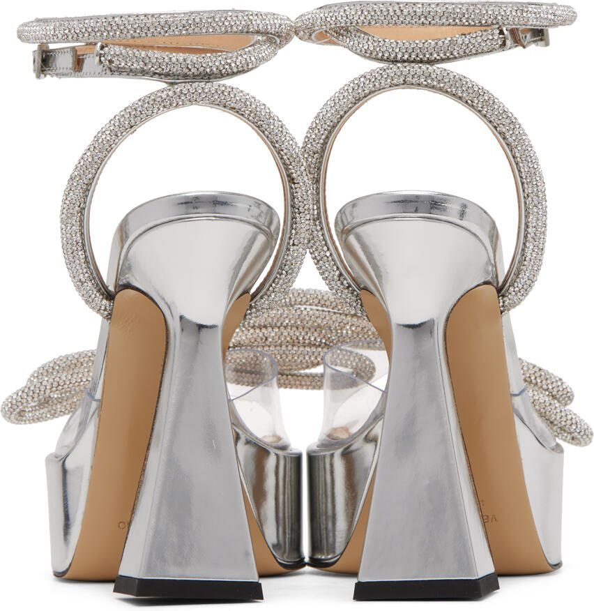 MACH  MACH Silver Double Bow Platform Heeled Sandals