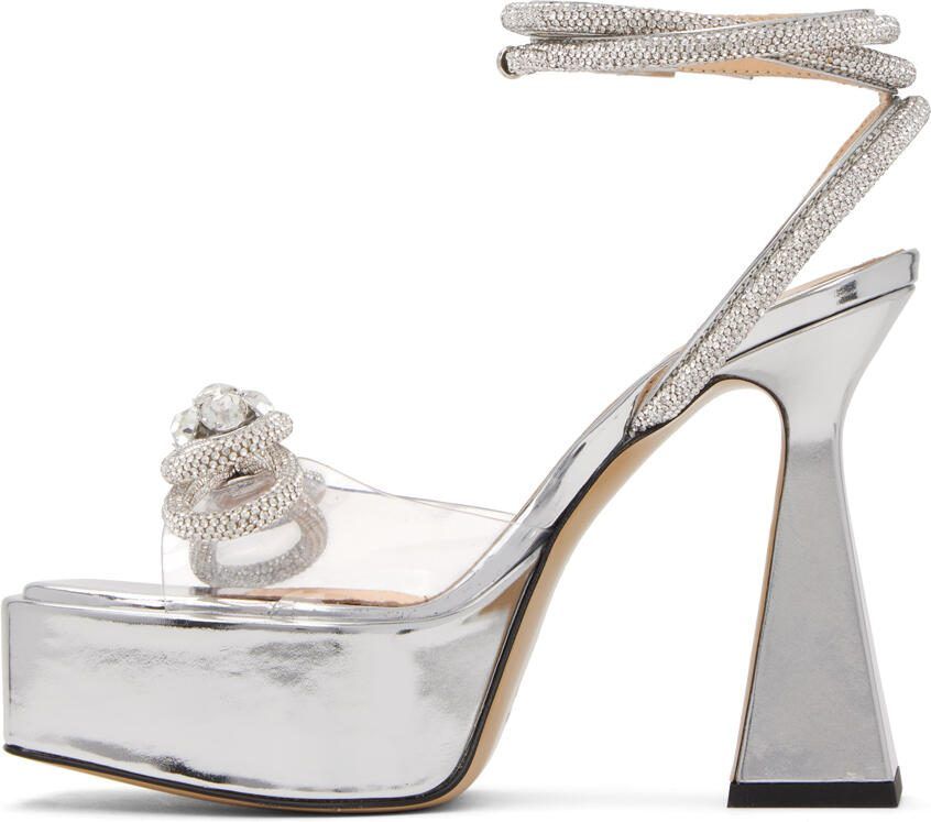 MACH  MACH Silver Double Bow Platform Heeled Sandals - Picture 3