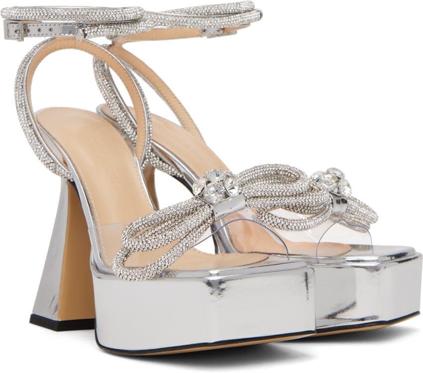 MACH  MACH Silver Double Bow Platform Heeled Sandals - Picture 2