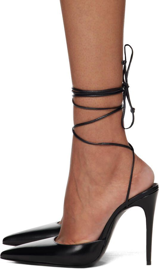 Magda Butrym Black Leather Pointed-Toe Wrap Heels - Picture 7