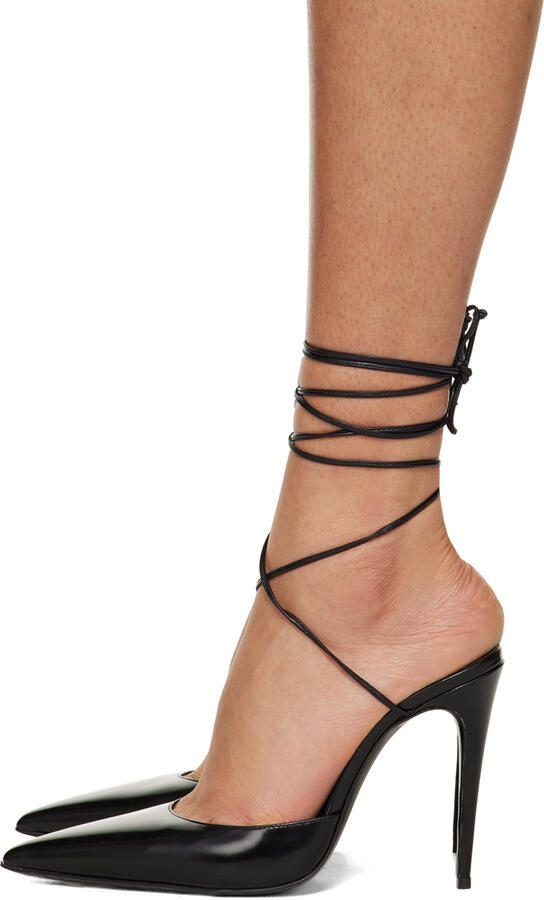 Magda Butrym Black Leather Pointed-Toe Wrap Heels - Picture 2