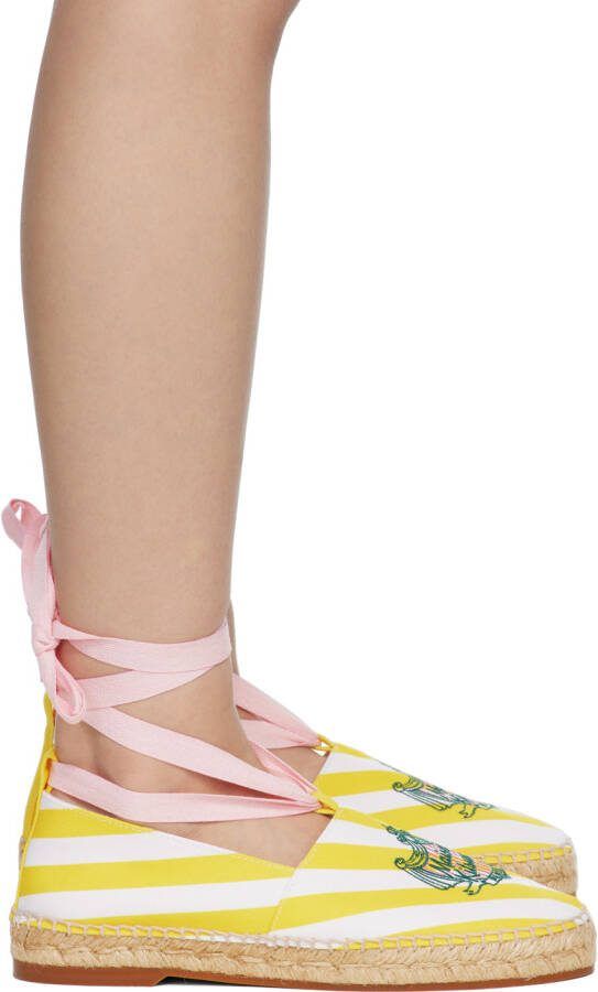 Maison Kitsuné White  Yellow Hotel Olympia Edition Poolside Stripes Espadrilles - Picture 5