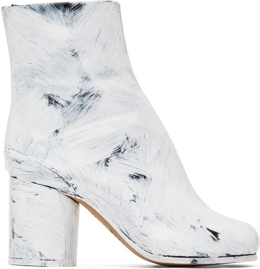 Maison Margiela Black  White Painted Tabi Heel Boots - Picture 4