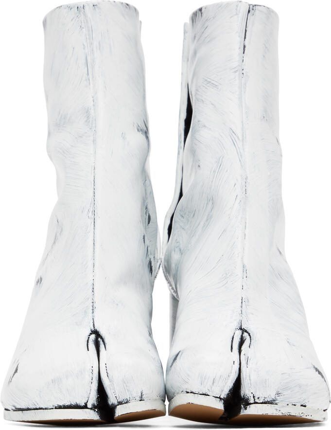 Maison Margiela Black  White Painted Tabi Heel Boots - Picture 2