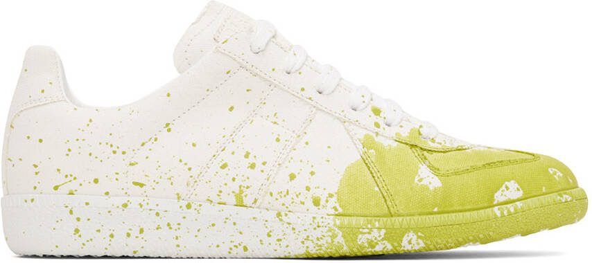 Maison Margiela White  Yellow Paint Replica Sneakers - Picture 5