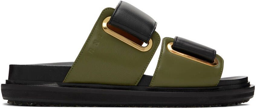 Marni Black  Green Fussbett 2 Strap Sandals - Picture 5