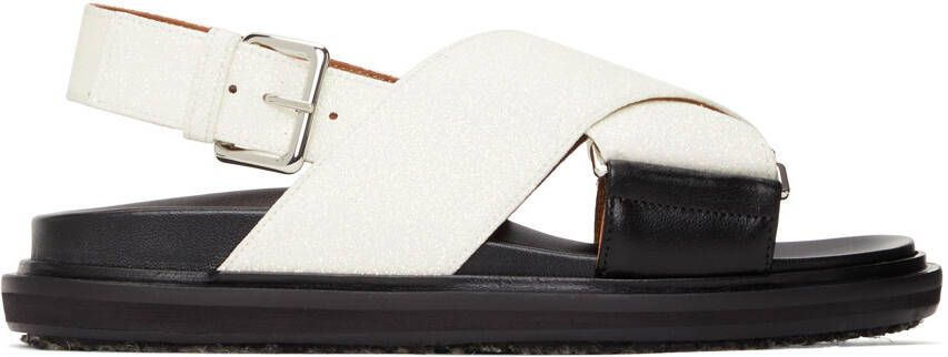Marni Black  White Sparkly Fussbett Sandals - Picture 5