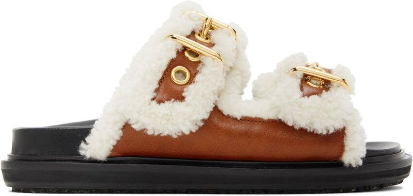 Marni Brown  Off-White Shearling Fussbett 2 Sandals