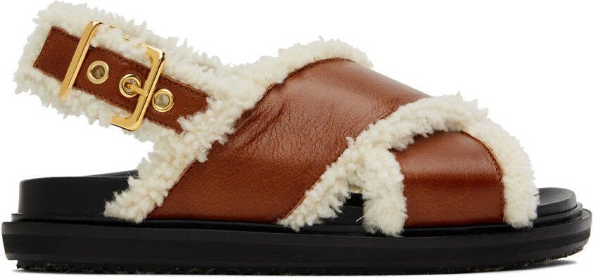 Marni Brown  Off-White Shearling Fussbett Sandals - Picture 5