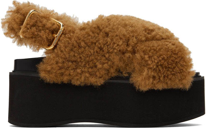 Marni slingback platform shearling sandals Brown