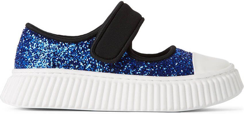 Marni Kids Black  Blue Glitter Velcro Sneakers - Picture 5