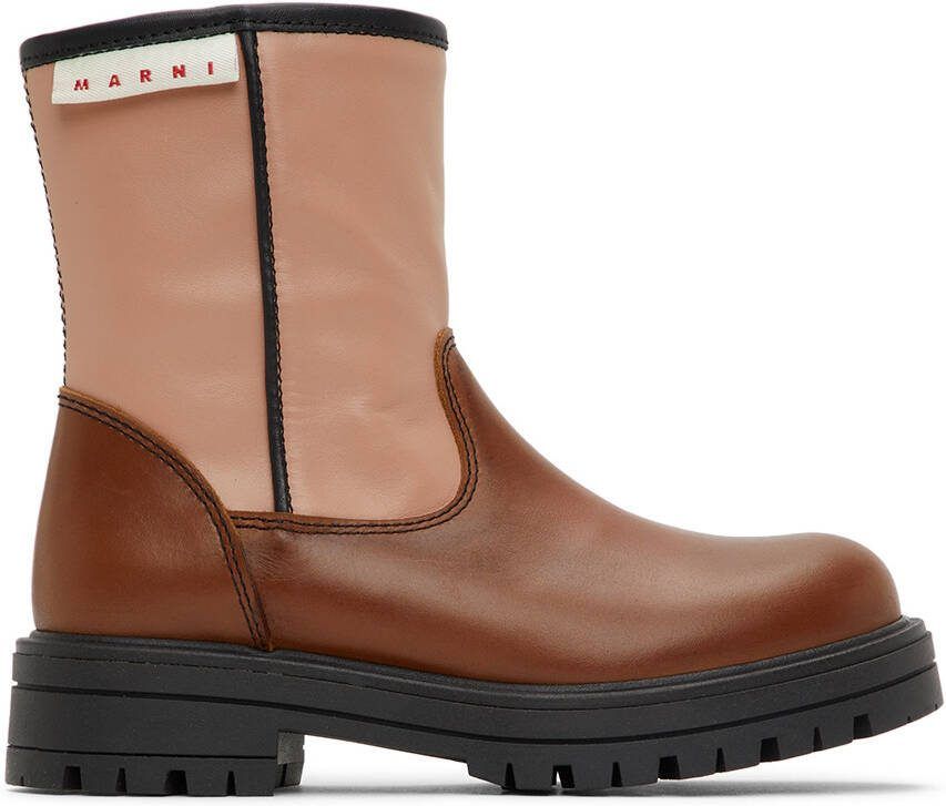 Marni Kids Brown  Pink Colorblock Boots