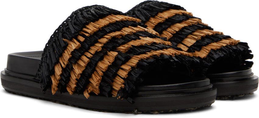 Marni Black  Beige Fringe Sandals