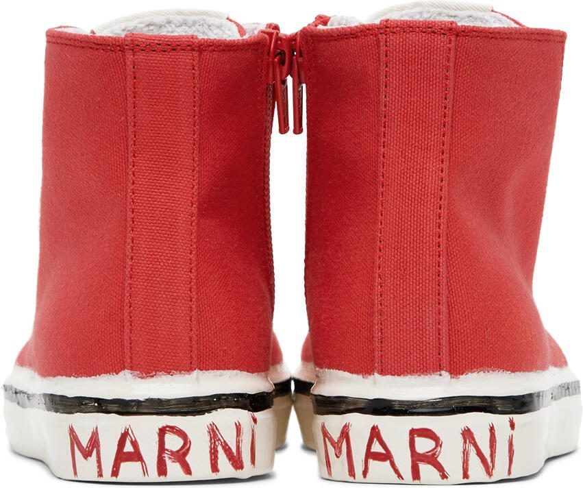 Marni Kids Red Canvas High Sneakers