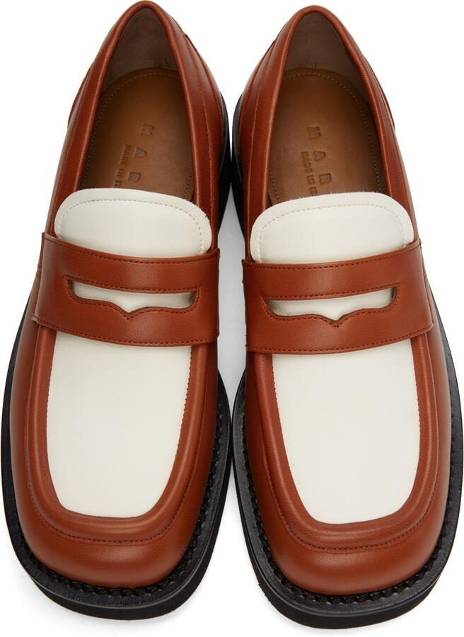 Marni Orange  Off-White Leather Loafers