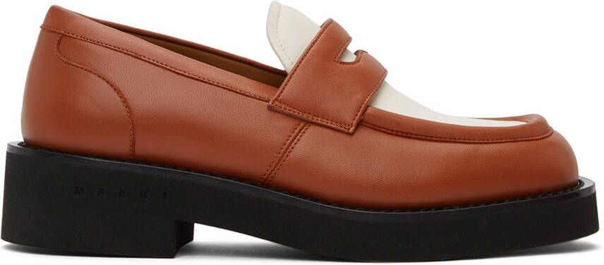 Marni Orange  Off-White Leather Loafers - Picture 5