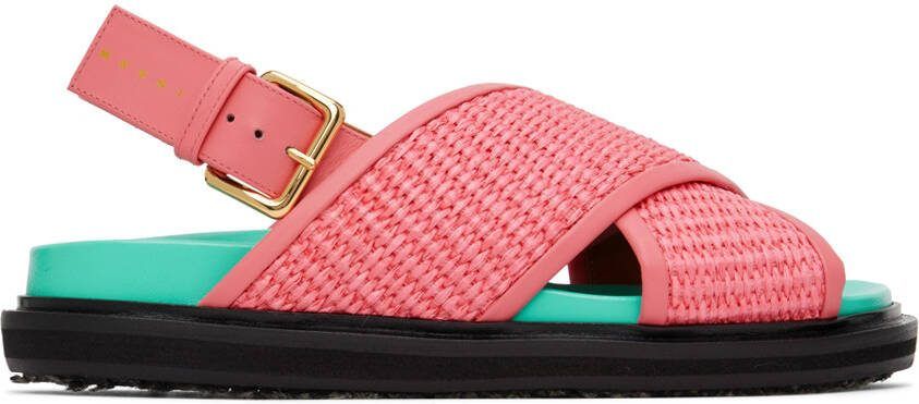Marni Pink  Blue Raffia Fussbett Sandals
