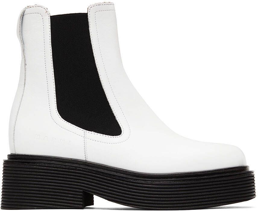 Marni White  Black Leather Chelsea Boots