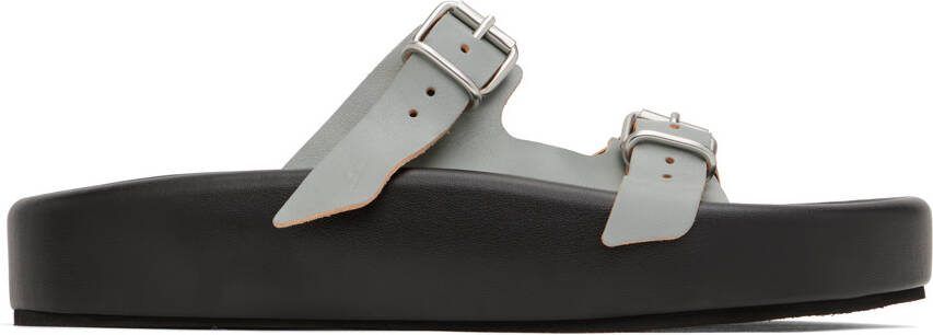 MM6 Maison Margiela Black  Gray Leather Sandals - Picture 5
