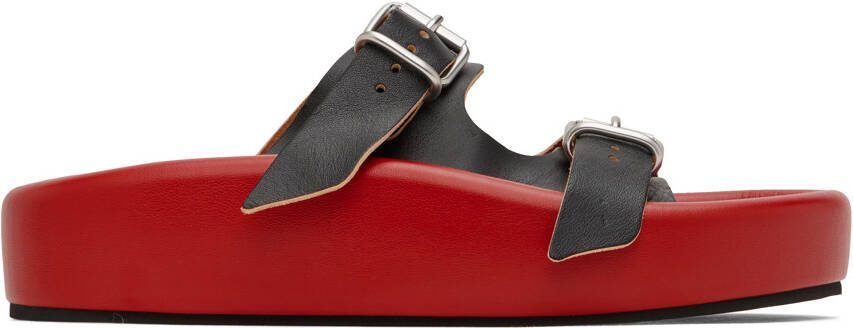 MM6 Maison Margiela Black  Red Sunken Buckle Sandals - Picture 4