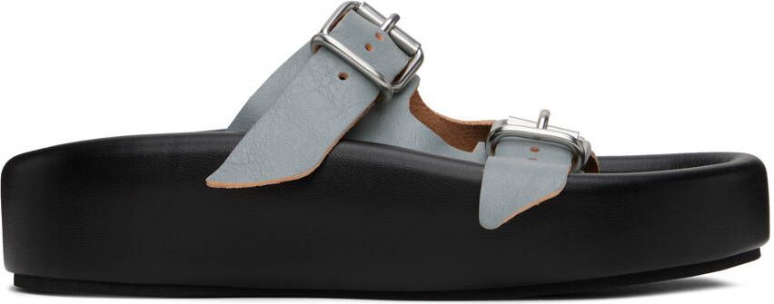 MM6 Maison Margiela Gray  Black Sunken Buckle Sandals