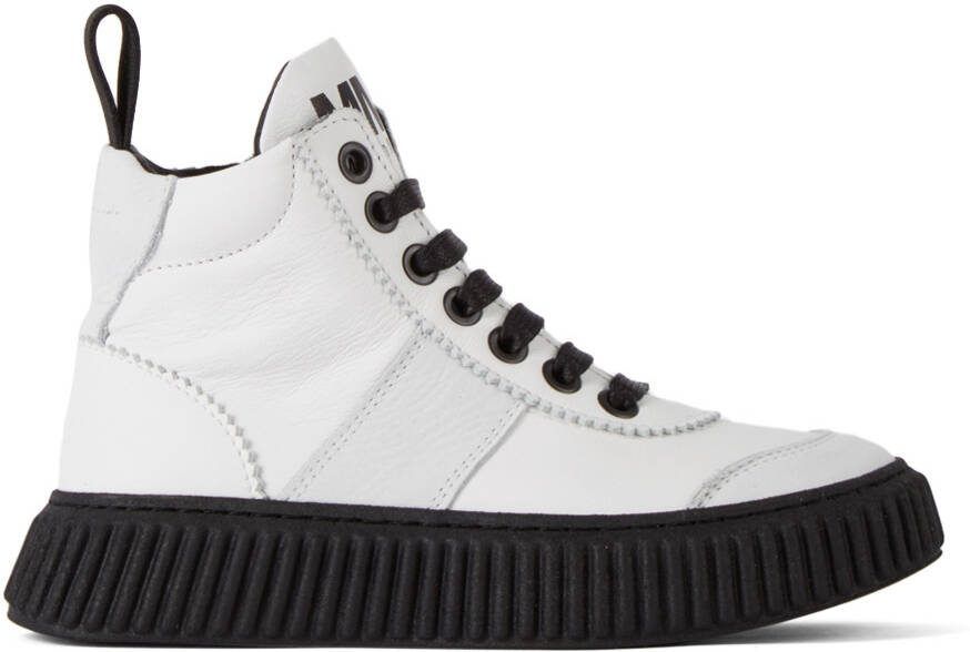 MM6 Maison Margiela Kids White  Black Logo Boots - Picture 4