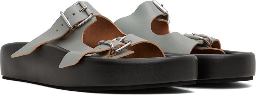 MM6 Maison Margiela Black  Gray Leather Sandals - Picture 2