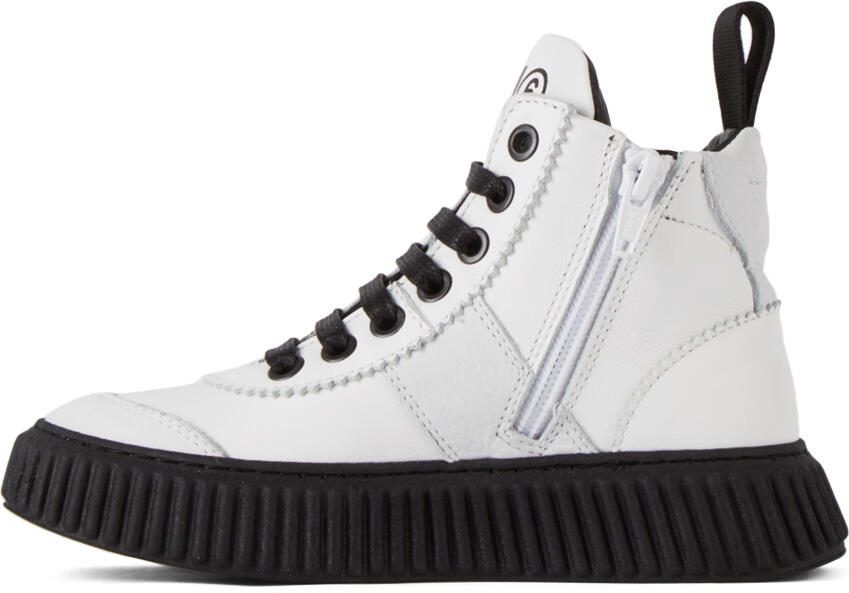MM6 Maison Margiela Kids White  Black Logo Boots - Picture 3