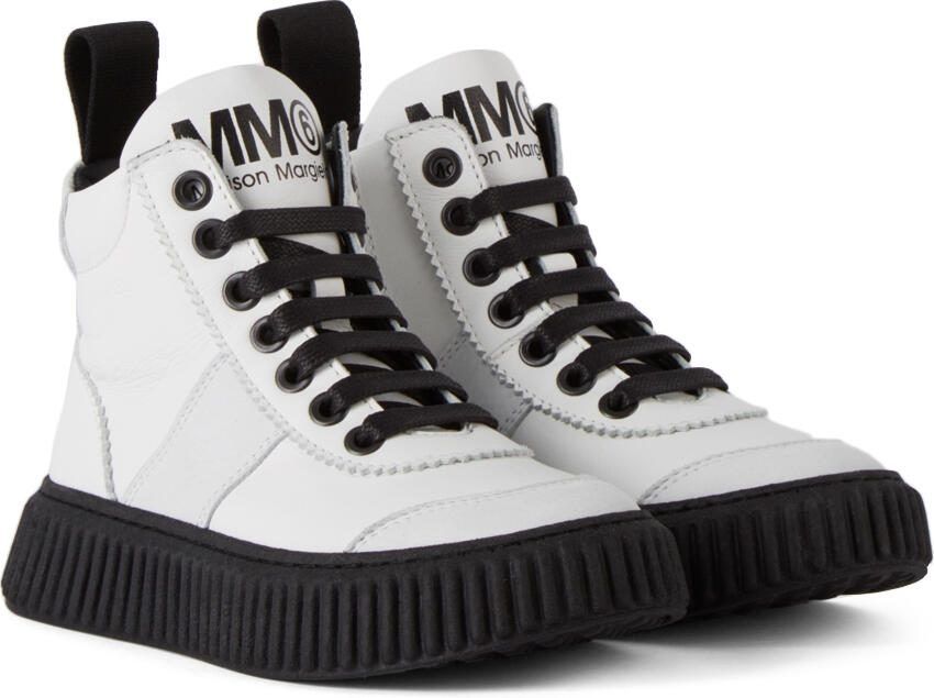 MM6 Maison Margiela Kids White  Black Logo Boots - Picture 2