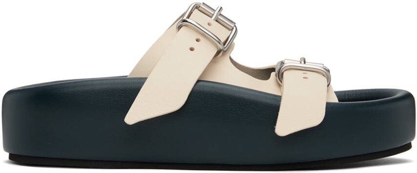 MM6 Maison Margiela Navy  Off-White Pin-Buckle Sandals - Picture 5