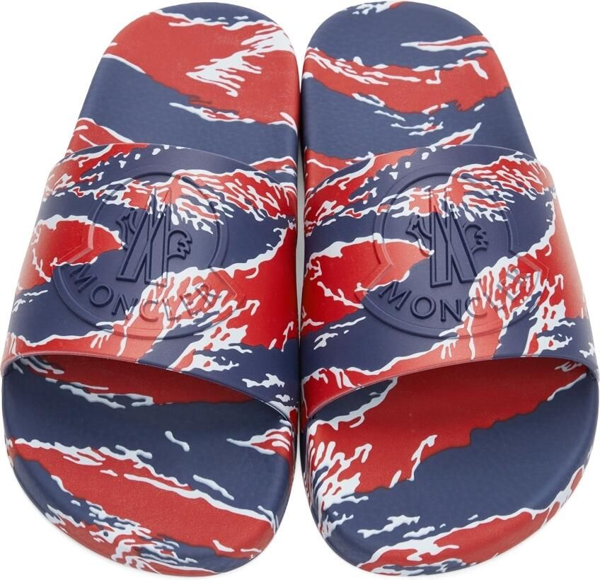 Moncler Red  Blue Tiger Stripe Basile Slides