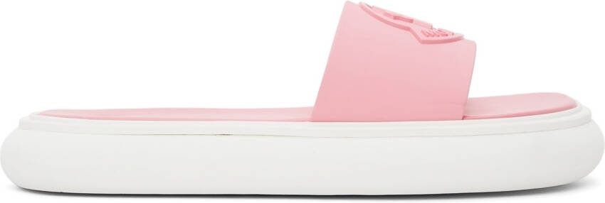 Moncler Pink  White Slyder Flat Sandals