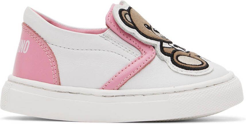 Moschino Baby White  Pink Teddy Slip-On Sneakers - Picture 4